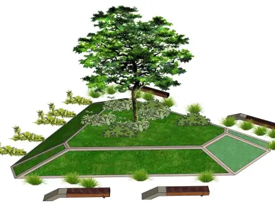 landscape planter with benches 3d model 3D model