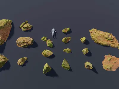 17x Rock Stone Scan Lowpoly Processed Mossy Forest Collection Low-poly 3D model