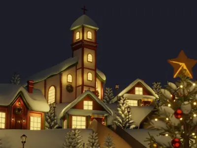 Christmas winter town Low-poly 3D model