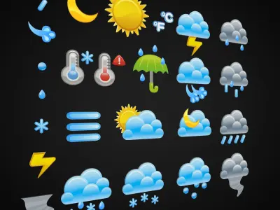 Cartoon Weather Icons Low-poly 3D model