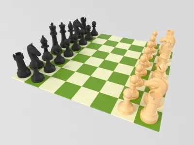 Chess board with pieces Low-poly 3D model