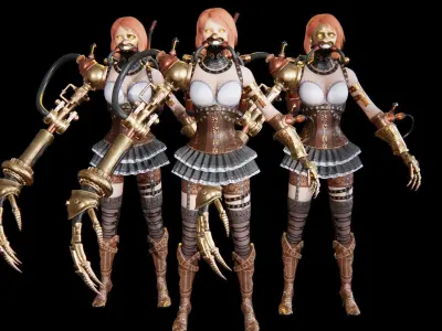 Steampunk cyborg Low-poly 3D model