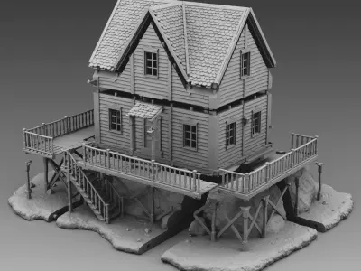 Residential building on the rock 3D print model