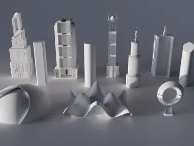 Cyberpunk Sci-fi futuristic building pack mid-poly 3D model Low-poly 3D model