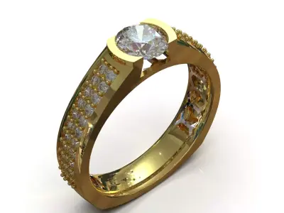 Ring Classic Solitaire Ring with Diamond model mr0298 3D print model