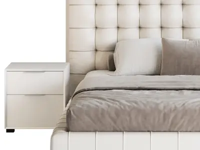 White Upholstered Panel Bed 3D model