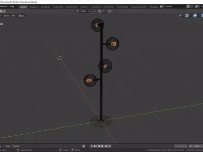 Orb Floor Lamp Metal Gold Modern PBR Interior Lighting Low-poly 3D model