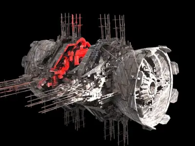 Mega Sci-Fi city Prison ship Kitbash 2 Low-poly 3D model