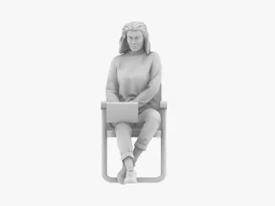 Woman with computer 3D print model