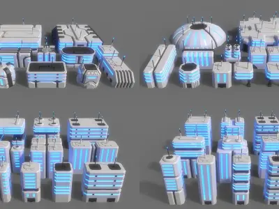  PBR Sci-Fi Building A - 40 Models 3D Model Pack