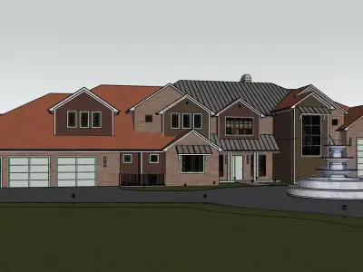 Modern Ranch Style House with Swimming Pool  SketchUp Model 3D model