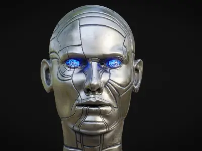 Female Robot Head Low-poly 3D model