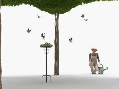  Woman Next To Birdbath 