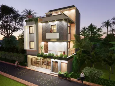 Contemporary 2story Residential Building - Modern House Exterior 3D model