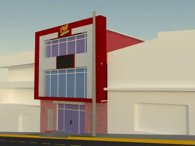 gymnacio building on side of road Free 3D model
