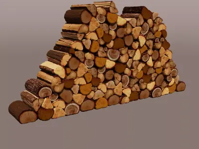 Firewood with Axe Low-poly 3D model