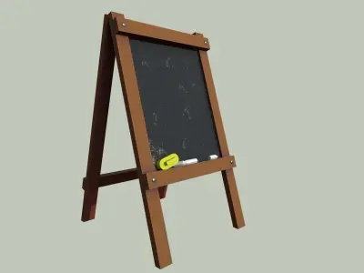 Board wooden easel with blackboard Low-poly 3D model