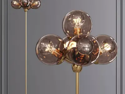 Modo Floor Lamp 5 Globes Brushed Brass and Smoke Glass 3D model