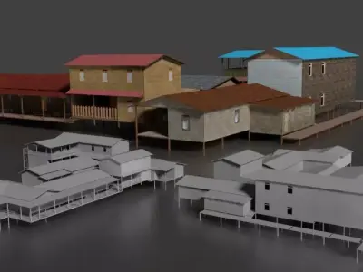 Rumah Kayu Pinggir Sungai 001-020 FBX 3D model