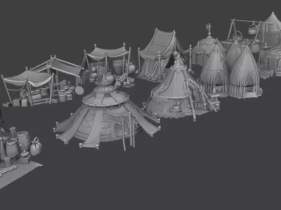 Stylized Lowpoly Tents Low-poly 3D model
