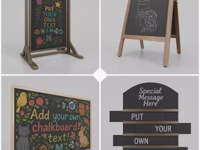 Artisan Market Display Collection - Customizable Chalkboards 3D Model Pack