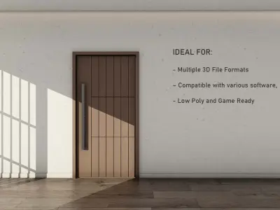 Natural Veneer Door with Japanese-Style Wooden Panels 14 Low-poly 3D model