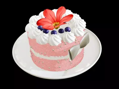 Pink bow fruit cake 3D model