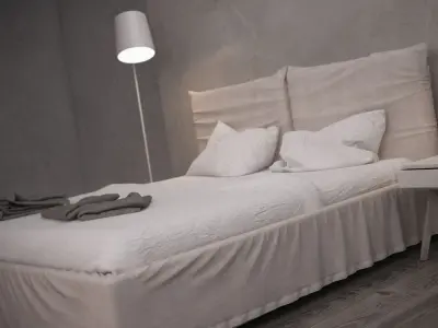 Bed with wooden floors 3D model