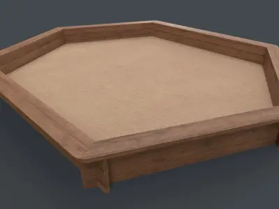 PBR Outdoor Wooden Sandbox Hexagon C Low-poly 3D model
