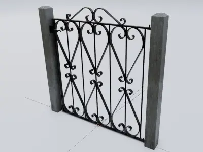 Garden Gate Wrought Iron Black with Scrolls Low-poly 3D model