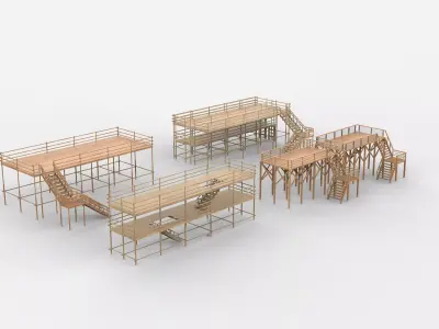 wooden dock set  3D model