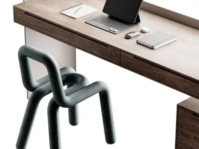 Workplace 3 desk with chair and laptop 3D model