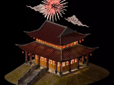 Chinese New Year Traditional 2 Stories Building  3D model