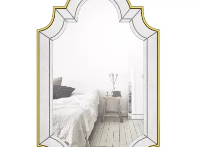Arch-Crowned Top Champagne Wall Mirror 3D model