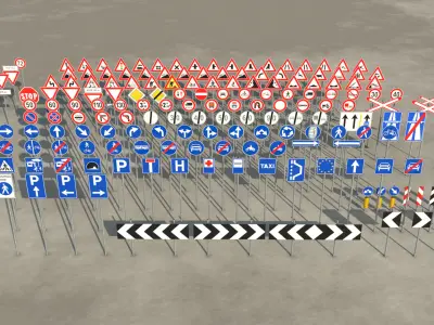 175 EU Road-Street Signs From New Condition To Rusty Assets Pack 3D model