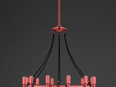 Chandelier industrial with rope lights 3D model