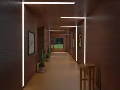 Corridor hallway with wooden flooring and lighting Free 3D model