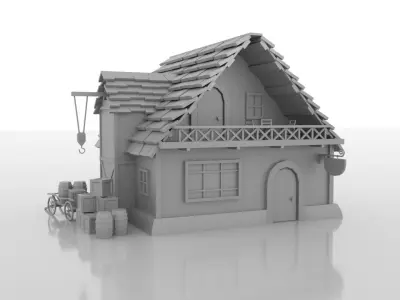 Tavern wooden house with roof Low-poly 3D model
