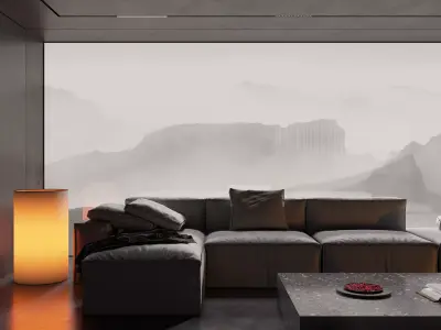 Living Room and Kitchen with Dinning Set Low-poly-128 Low-poly 3D model