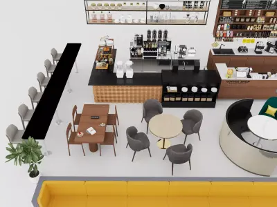 Modern coffee shop interior bar furniture props package Low-poly 3D model