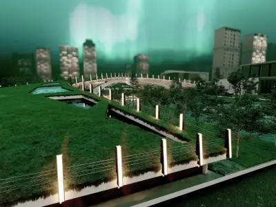 Organic architecture park  landscapewith 3d grass free concept 3D model