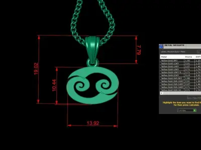 Cancer Light Gold Pendant Version 5 3D print model