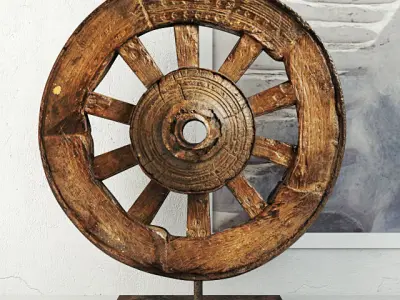 Old Wood Wheels on Stand Collection 3D Model Pack