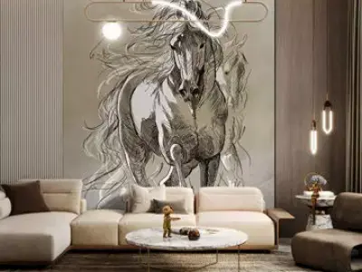 Galloping Horse Sketch Mural  Texture
