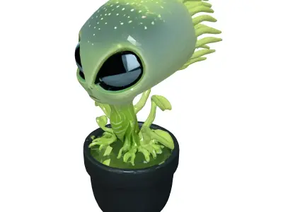 Cute Alien Plant in Pot Low-poly 3D model
