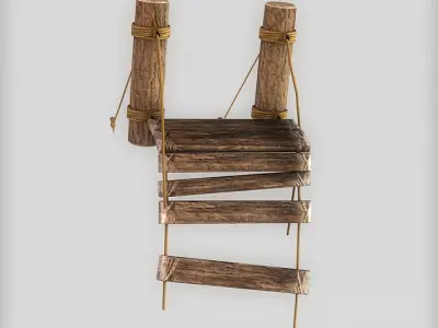 Broken plank bridge Low-poly 3D model