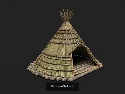 9 Bamboo Shelter Low Poly 3D Model Pack