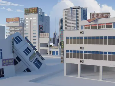Destroyed City Environment Low-poly 3D model