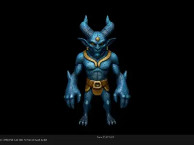 Low Poly Stylized Blue Demon Warrior Low-poly 3D model