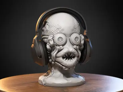 Skull robot dragon Headphone Stand Cyborg skull dragon  3D print model